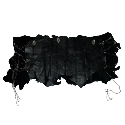 LEATHER SKIRT WITH VIRGIN PENDANTS